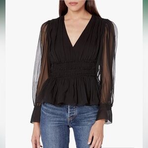 Rebecca Taylor Size 4 Black Sheer Sleeve Blouse